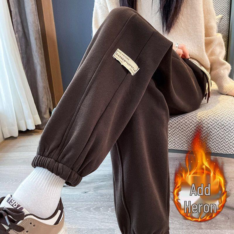Women s Fleece-Lined Harem Pants, Autumn/Winter 2025: High Waist, Slimming, Loose Fit, Drawstring Cuffed Sweatpants. L