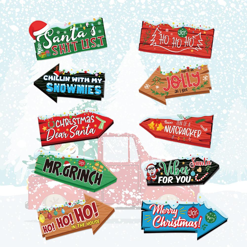 Party Christmas Themed Wooden Stake Design Paper Signage For Event Seasonal
