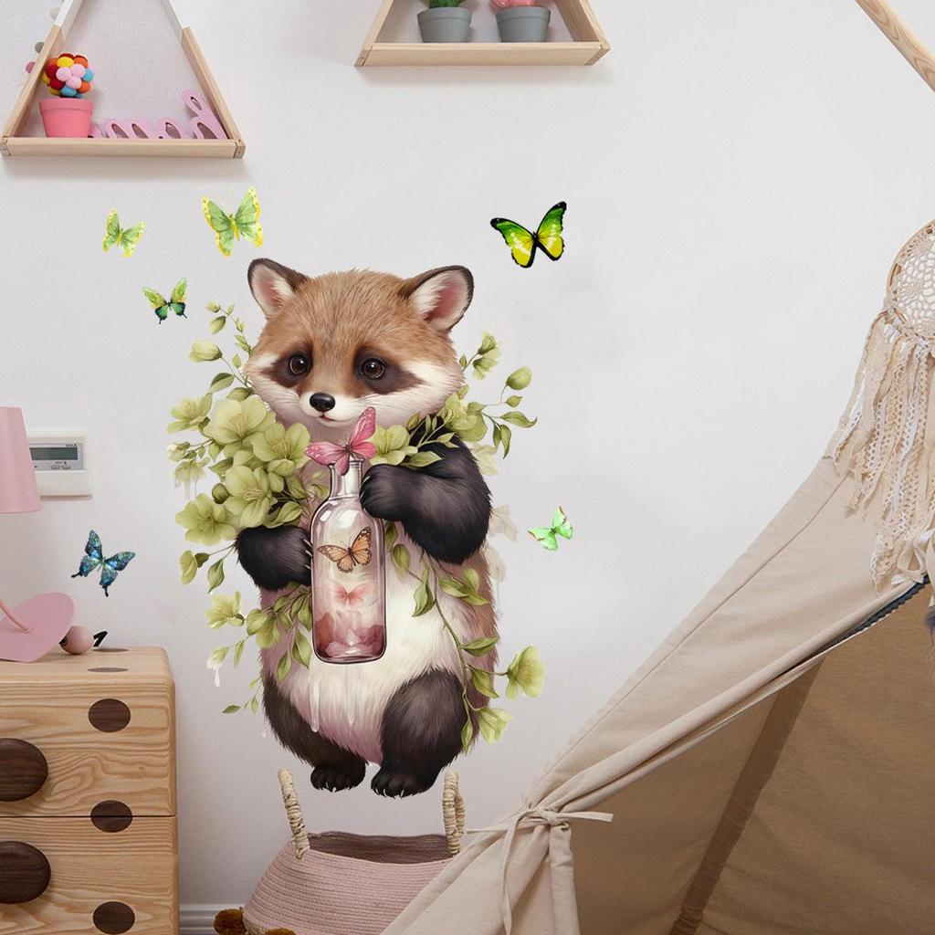 Cartoon Panda & Romantic Rose Butterfly Wall Sticker for Children's Bedroom - PVC Decor