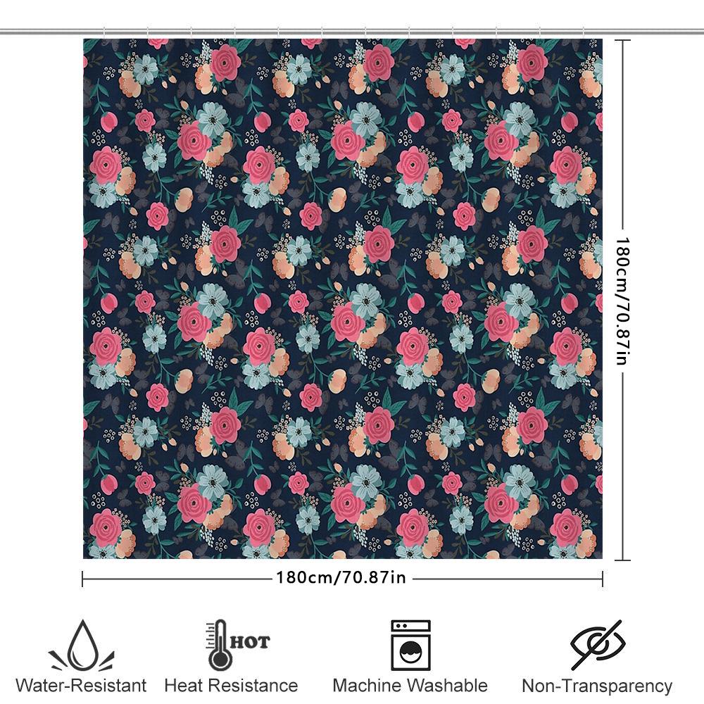 Floral Shower Curtain Botanical Flower Pattern Bathroom Decor Vintage Rustic Farmhouse Washable Fabric Backdrop