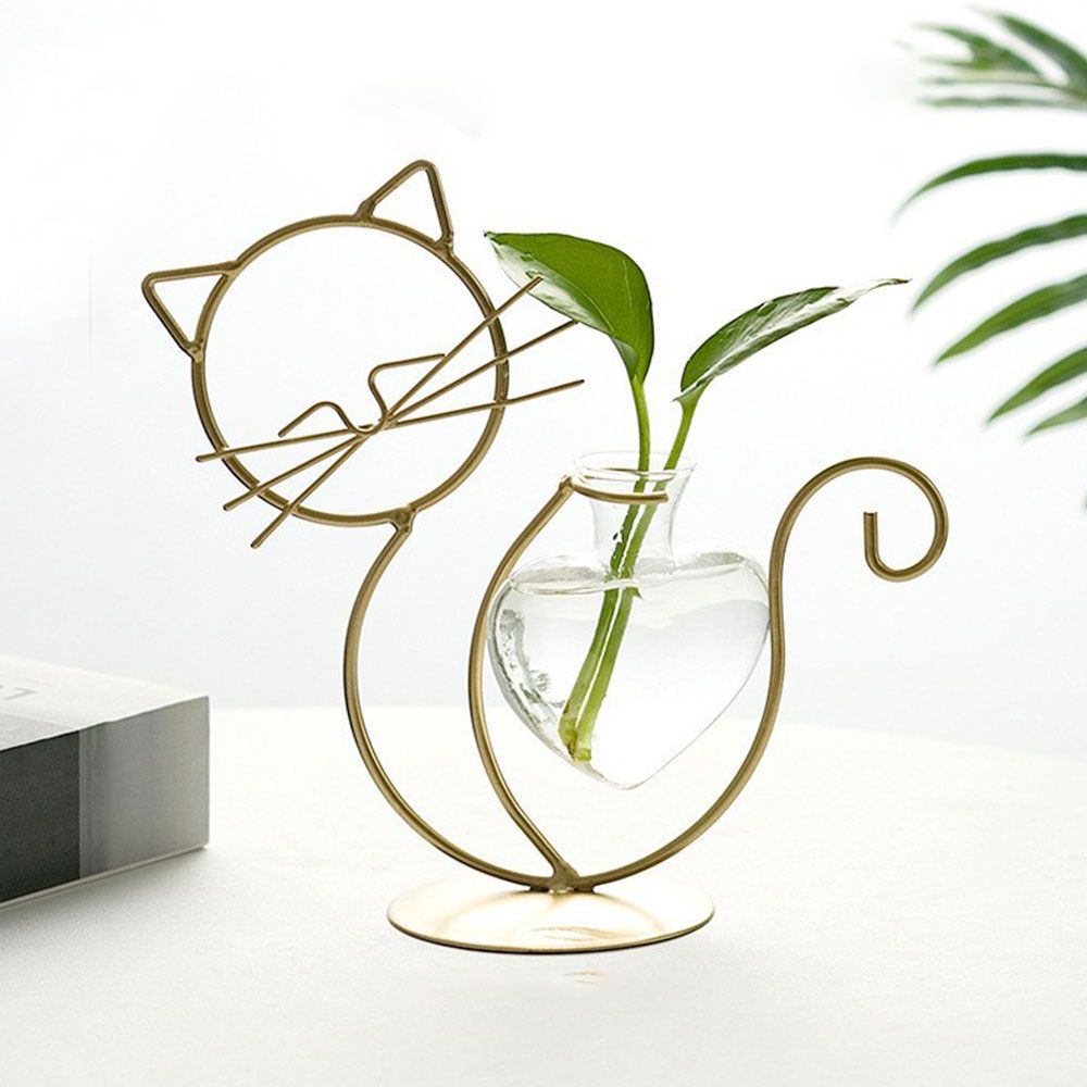 Heart Shape Simple Cat Hydroponic Plant Vase Flower Arrangement Clear Glass Vase Plant Flower Pot