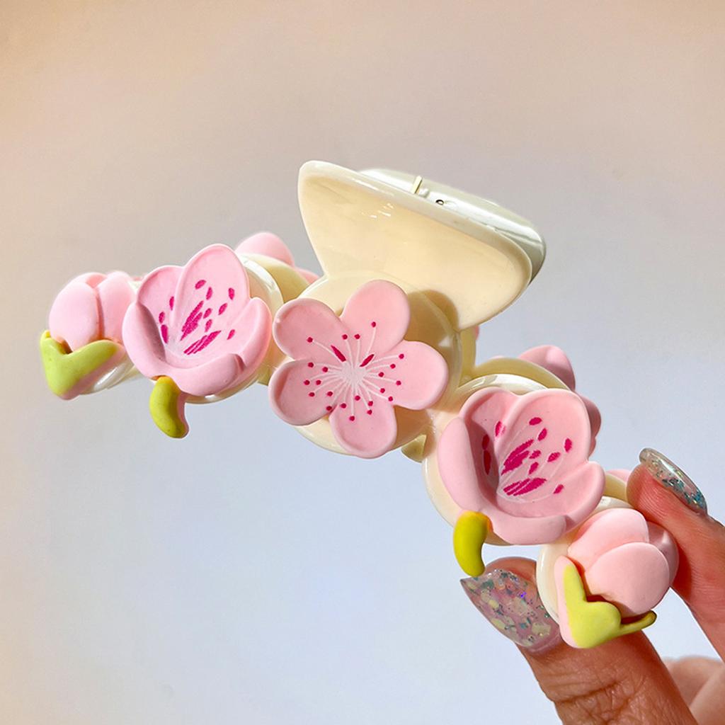 1pc Cute Tulip Flower Hair Grip Clip On the Back of the Head, Sweet Shark Clip Peach Blossom Pink Half Hair Clip
