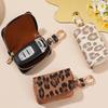 Leopard Pattern Car Key Case for Men and Women Motors Key Cover Leather Car Key Holder with Keychain Car Accessories Coffee Pink