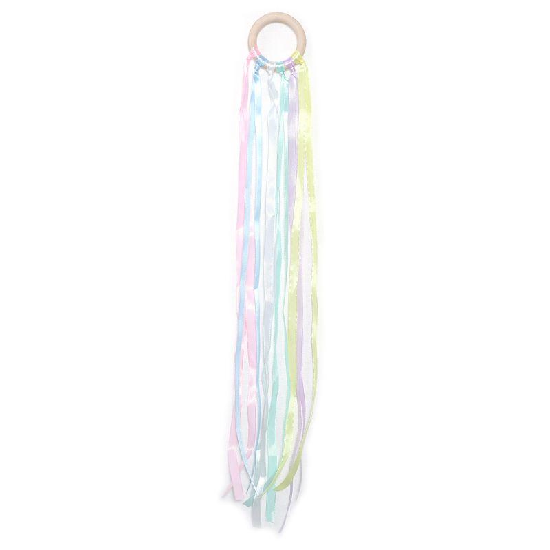 Rainbow Natural Wooden Ribbon Newborn Sensory Bell Toy Shower Gifts Dancing Prop