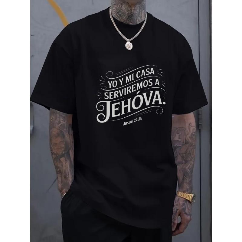 

European Size Men s Black Religious T-Shirt , Inspirational Geometric Print Short Sleeve Round Neck Casual Summer Top,Machine Washable,Comfort Apparel M чорний