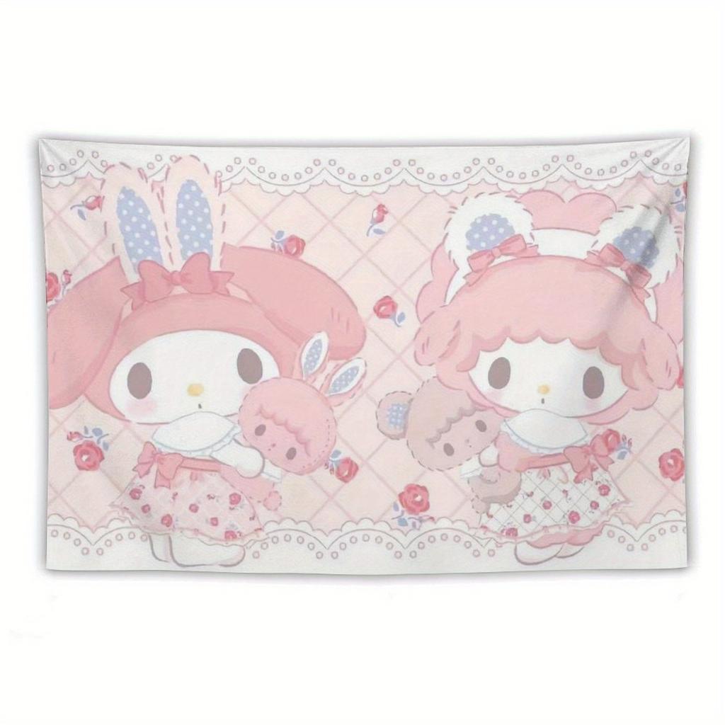 My melody and black beauty printed tapestry blue and purple cartoon characters floral decorations perfect for living rooms or