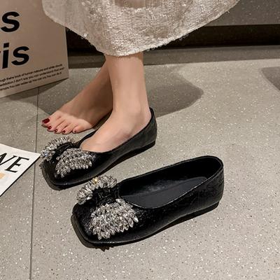 2025 Hohe Qualität Heißer Verkauf Damen Ballerinas Outdoor Strass Schmetterlingsknoten Weiche Sohle Slip-on Ballerinas Lässige Tägliche Laufschuhe