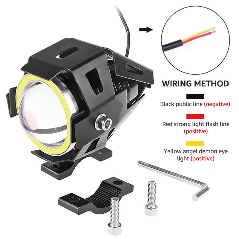 U7 LED Motorcycle Headlight Angel Eyes Spotlight Headlamp Super Bright Fog Lights Spotlights U7 Mini Moto Auxiliary Driving Lamp