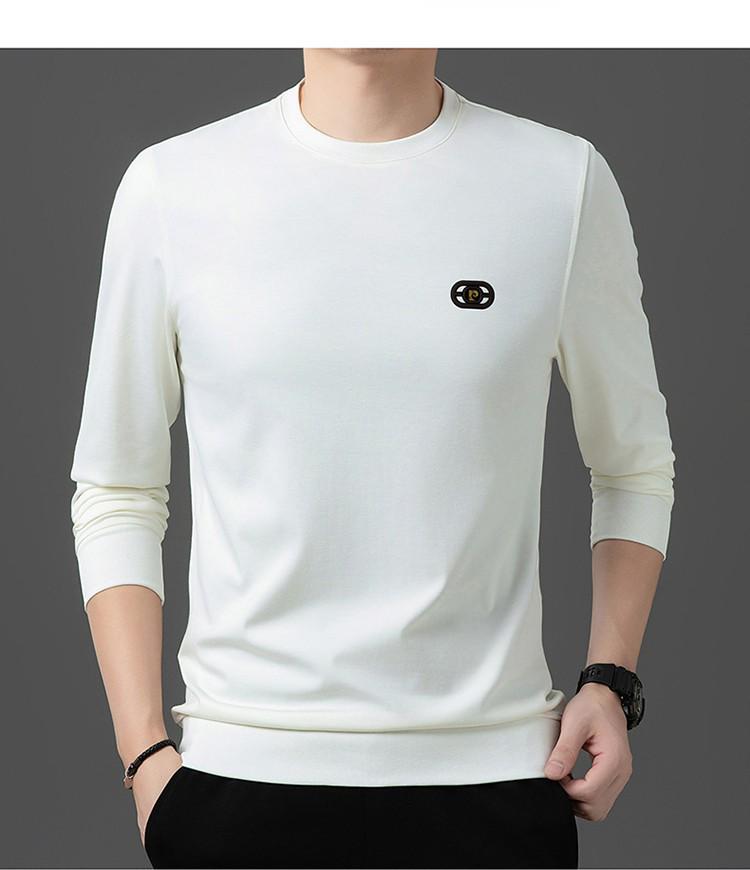 Men's Slim Fit Long-Sleeve T-Shirt, Round Neck, Solid Color, Roma Fabric, Pullover, Printed Sweatshirt