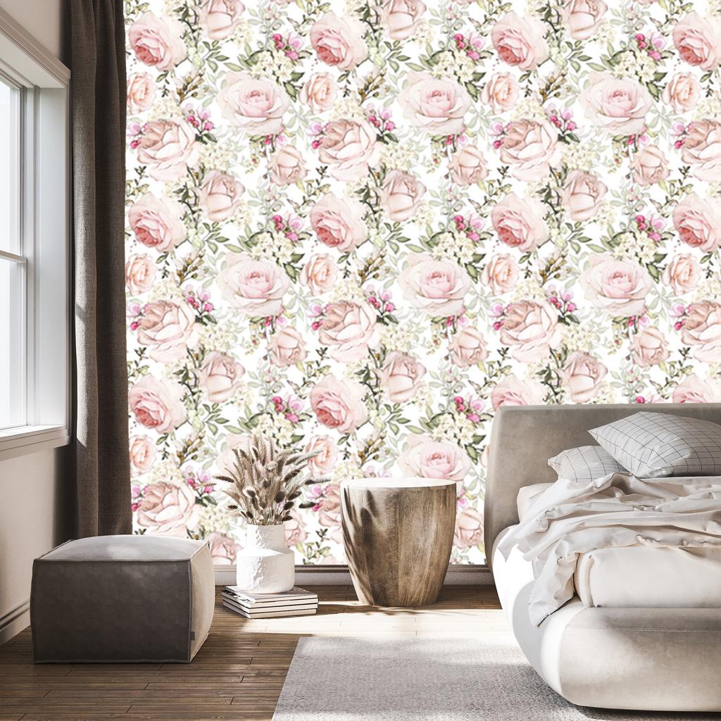 Wallpaper Roses among leaves for living room and bedroom 50x1000