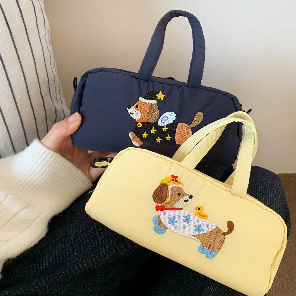 Embroidered Dog Cartoon Pencil Case Print Desktop Storage Puppy Pencil Pouch Stationery Storage Large Capacity