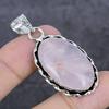 Rose Quartz Gemstone 925 Sterling Silver Jewelry Pendant 1.97"