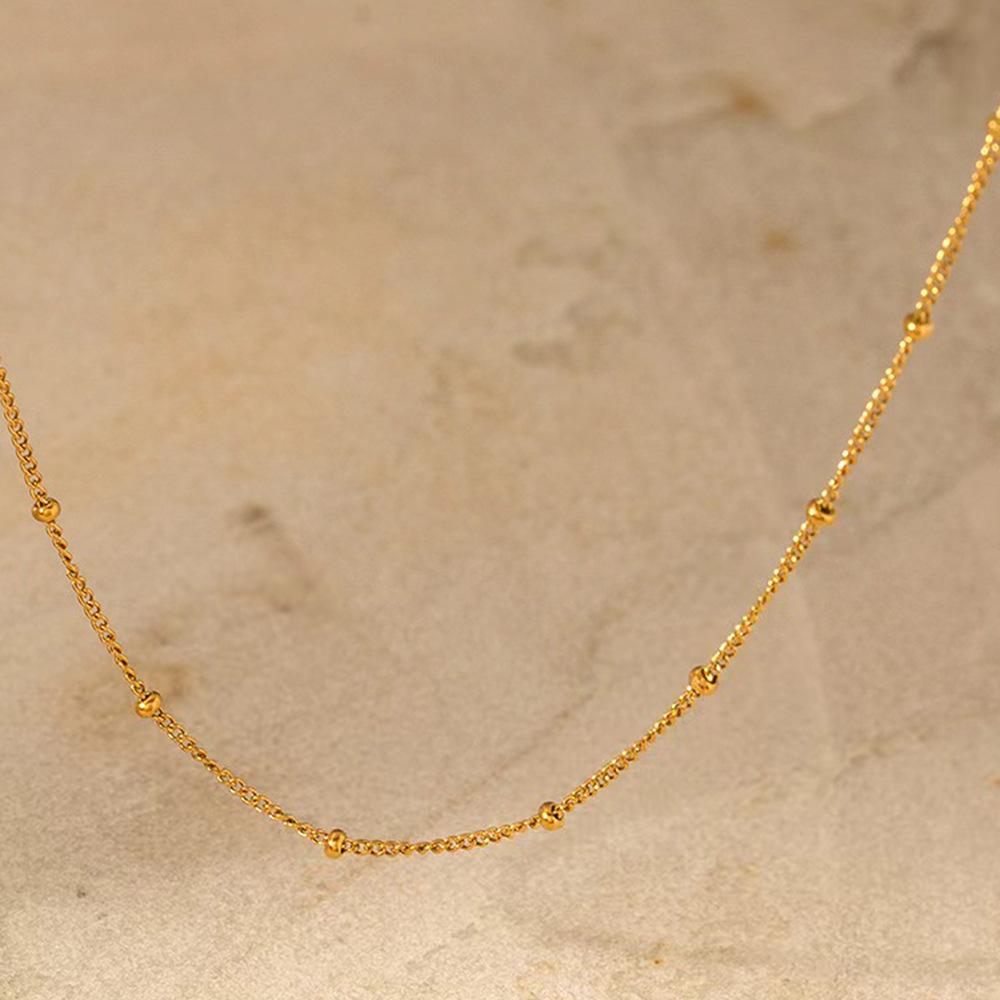 European & American Fashion Single Layer Beaded Stainless Steel Chain Necklace