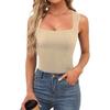 Women Summer Vest Square Collar Wide Shoulder Strap Sleeveless Tank Tops Solid Color Slim Fit Ribbed Camisole