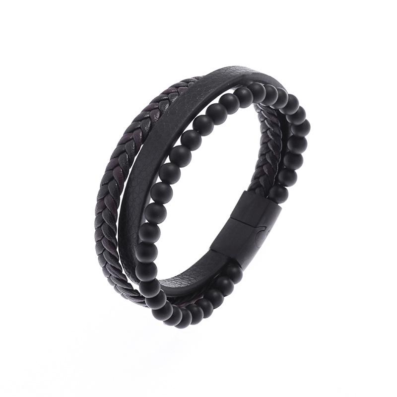 Natural Stone Volcanic Rock Men's Multi-Layer Leather Woven Bracelet
