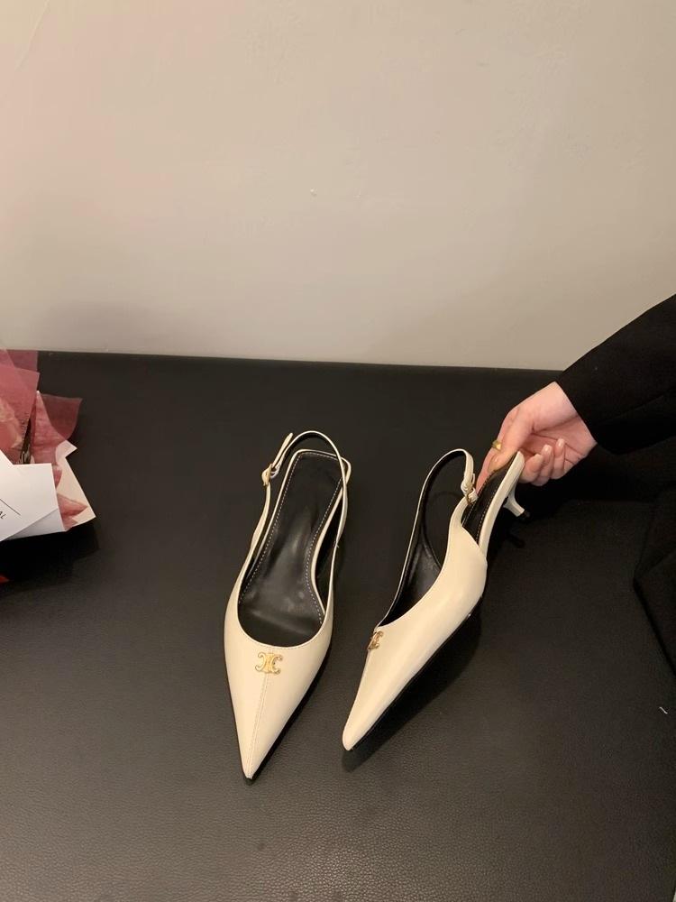 French Black Temperament Stiletto High Heels Bag Head Sandals Fairy Shoes 2025 New Spring and Summer Pointed Single Shoes