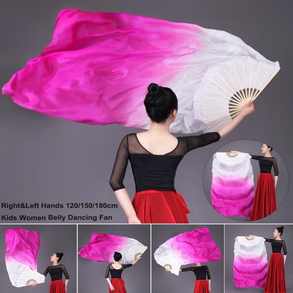 Tricolor Gradient Gradient Color Dancer Fan 120/150/180cm Practice Long Imitation Silk Fans