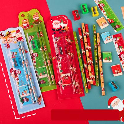 Presentes de Natal Desenhos animados Papelaria Crianças Escrita Lápis Régua Borracha Conjunto Menino Menina Festa de Aniversário Lembrancinhas Meias de Natal