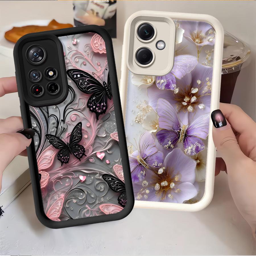 Case for Xiaomi Redmi Note 14 Pro Plus 13C 14C 12s 11 11s 12 A1 A2 A3 A4 Note 13 10 12C Phone Cover Black Butterfly Pattern