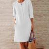 Women Dress Solid Color Pockets Summer Round Neck Long Sleeve Buttons Dress for Dating