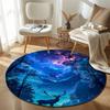 Statement Round Deer Blue Floor Rug, Non-Slip Floor Mat for Nursery