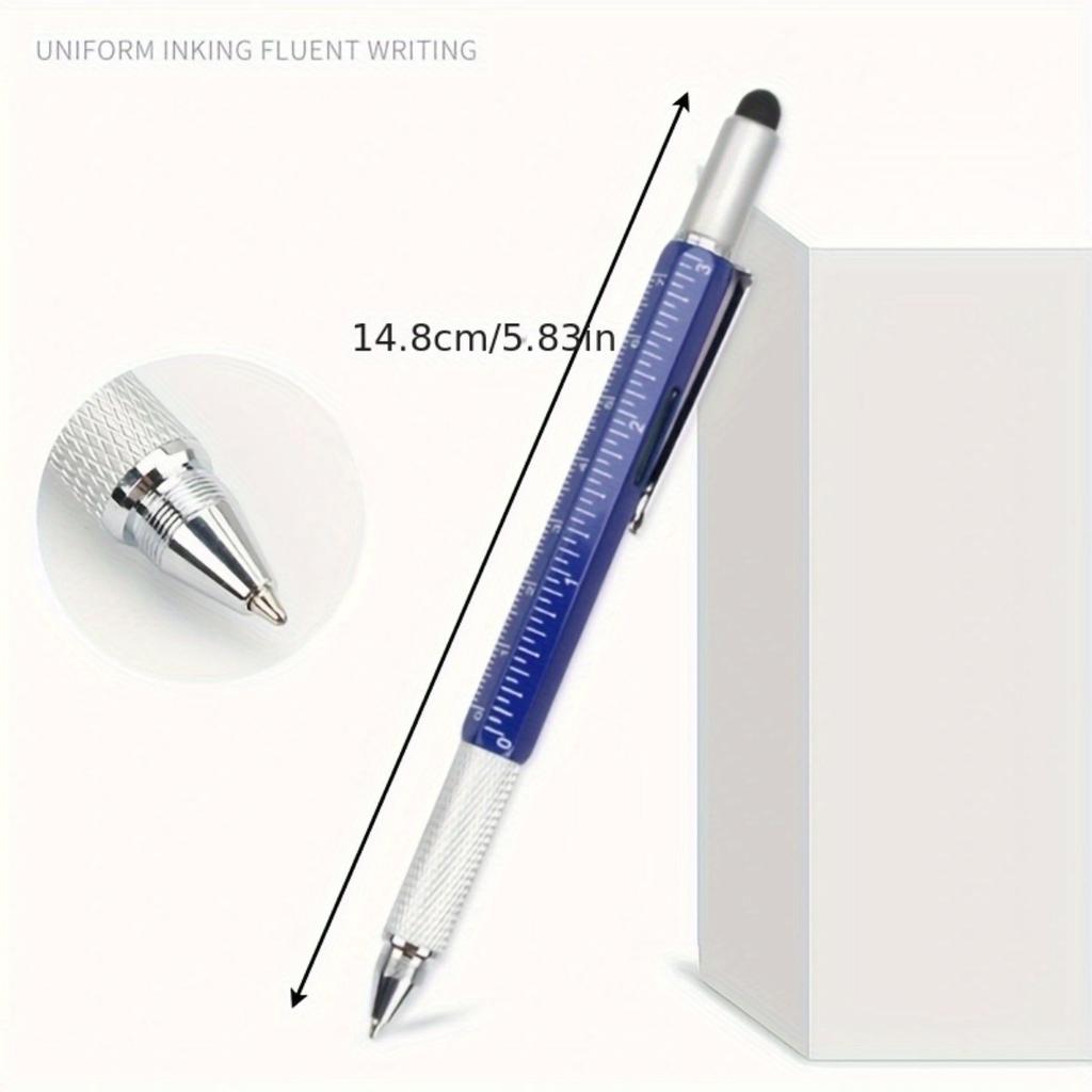 6-in-1 Metal Screwdriver Level Ballpoint Pen Multifunctional Touch Screen Capacitive Ruler Tool Metal Pen