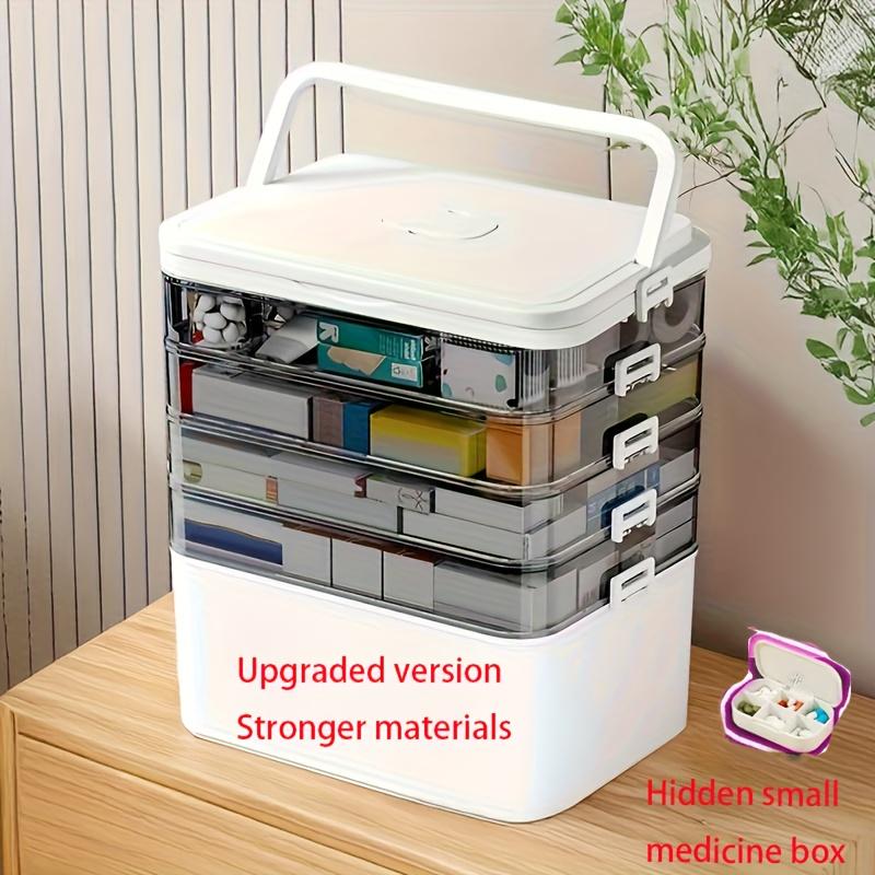 Large Capacity Multi-Layer Durable Plastic Storage Box - Portable, Easy-Clean Organizer for Pills, Office , Bathroom Essentials - Transparent Design