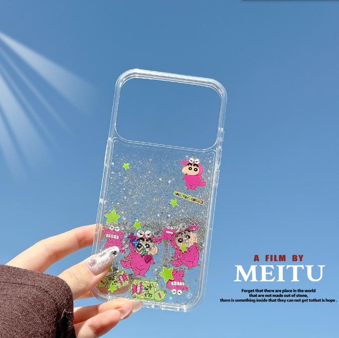Shin-chan Pink Crayon Flowing Sand Cartoon iPhone 17 Pro Max/16/15 Pro Case