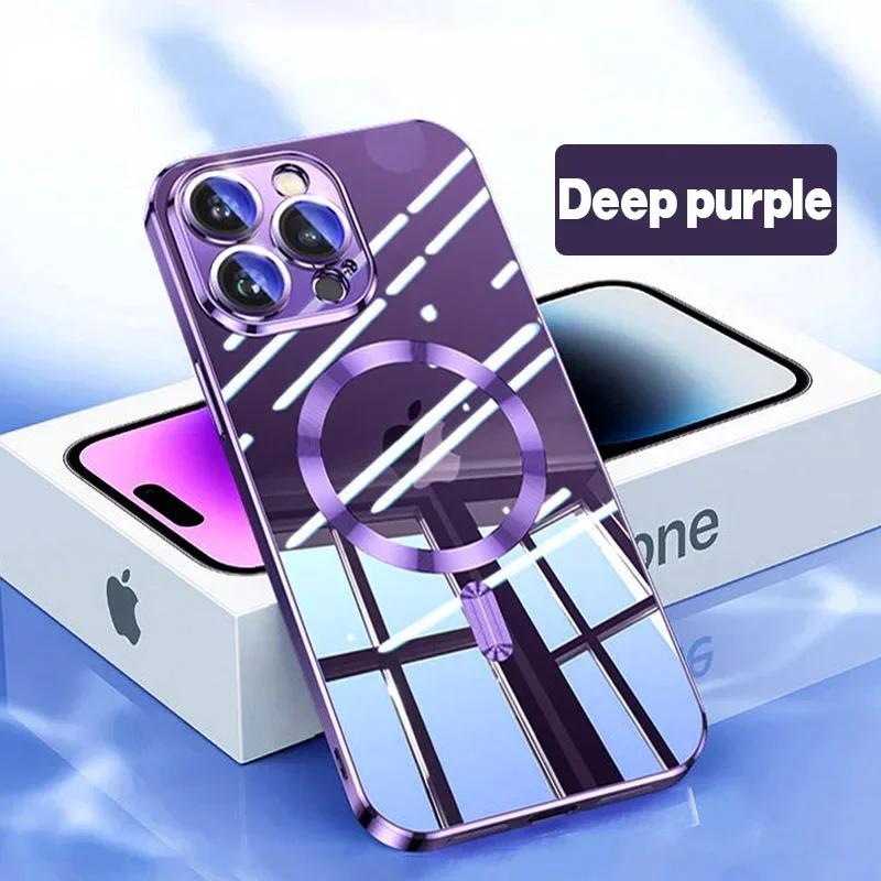Luxury Wireless Charge Magsafe Phone Case For iPhone 15 14 13 12 11 Pro Max Plus Transparent Magnetic Electroplate Bumper Cover