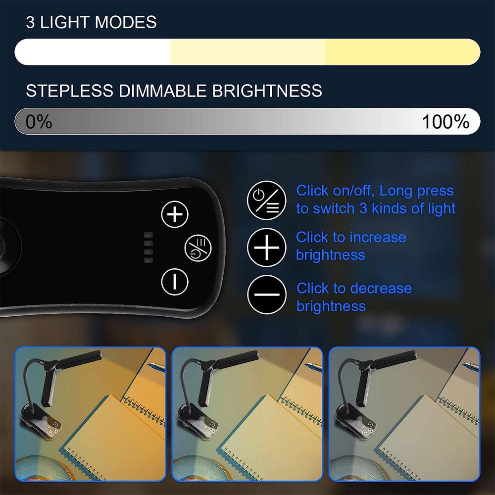 14 LED připínací světlo knihy 3 barvy 8 jas USB dobíjecí noční světlo Přenosné světlo na čtení Kniha lampa Mini stolní lampa