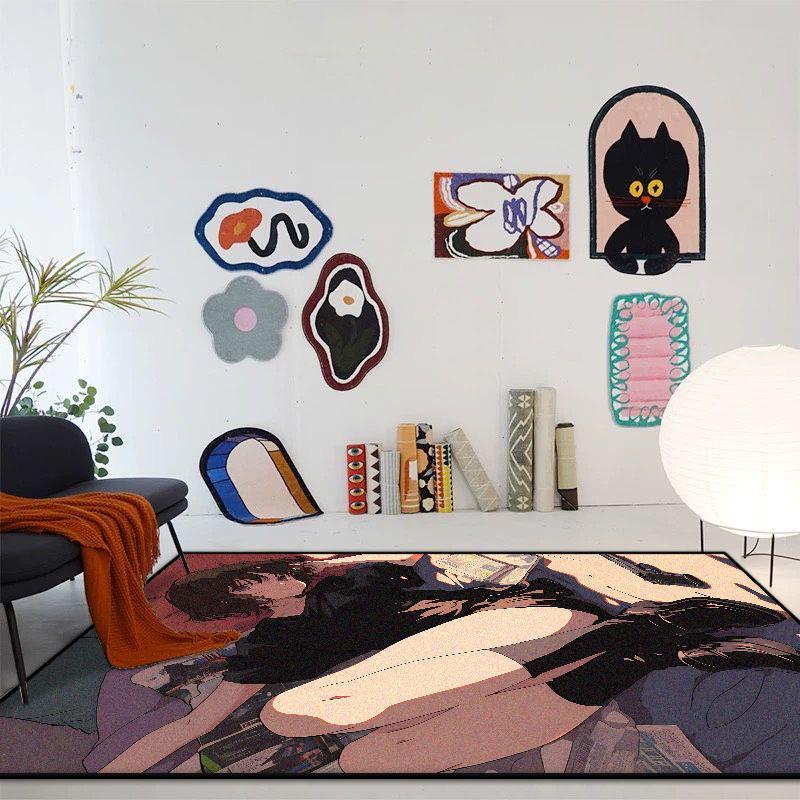 INS Fashion Cartoon Carpet Living Room Creative Girl Bedroom Decoration Area Rugs Non-slip Kids Room Bedside Entrance Floor Mats