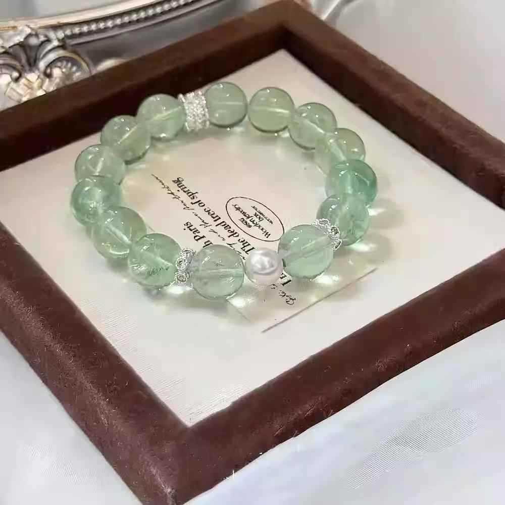 Handmade Green Fluorite Beaded Bracelet – Fresh, Round Artificial Crystal Beads