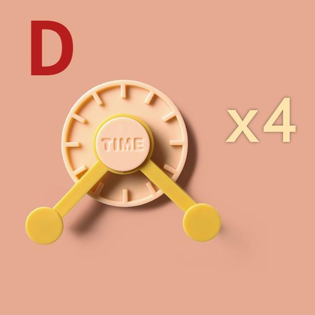 4PCS/PACK Nordic Self-adhesive Door Hook Coat Hat Rack Bathroom Kitchen Door Wall Mounted Hanger Creative Clock Hook