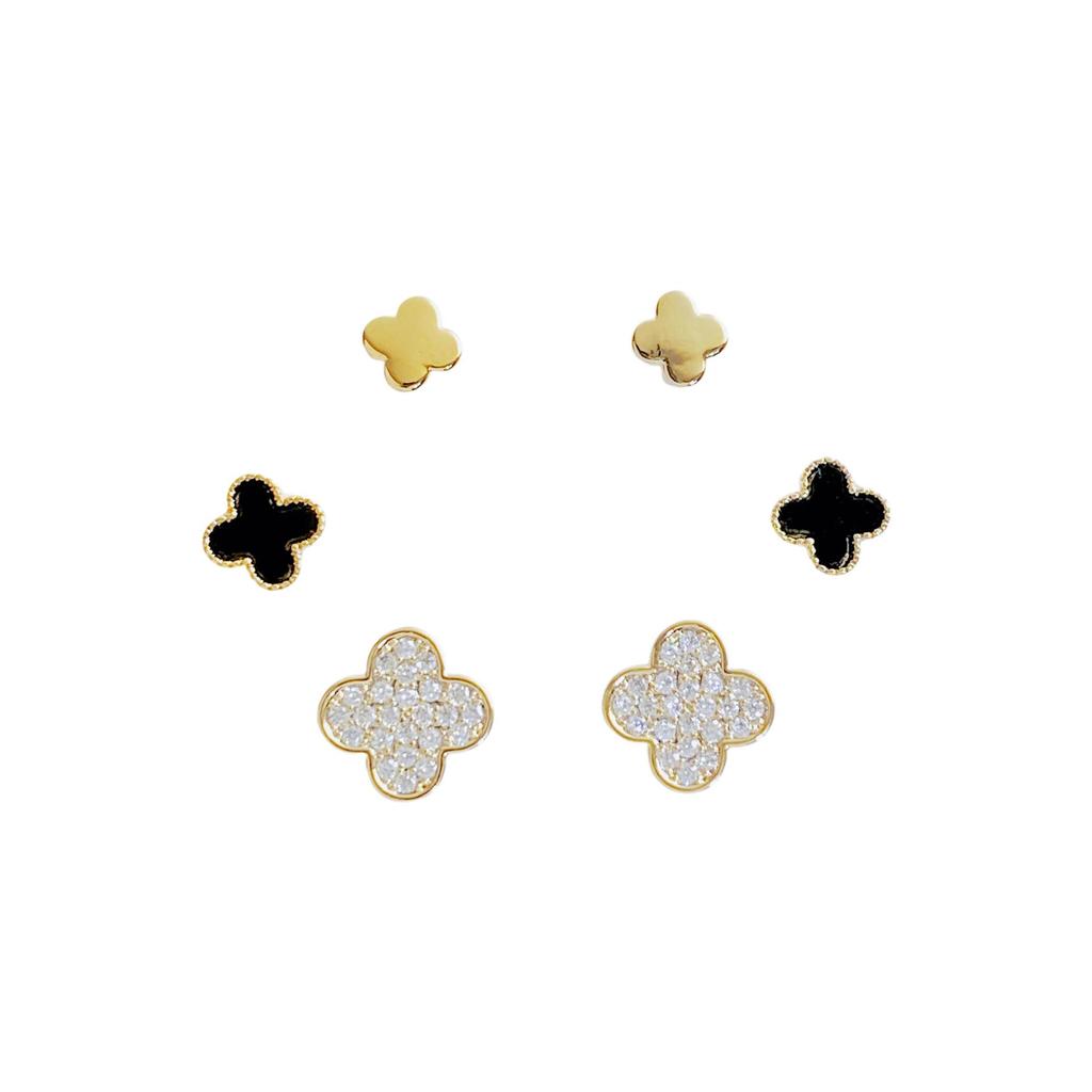 Kanamina Prachtige Vierklapper Diamant-Belegde Oorbellen, s925 Zilver, Veelzijdig Modeaccessoire (Set van Drie Paren)