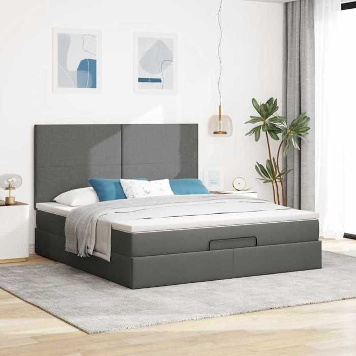 Maison Exclusive - Ottomanisches Bettgestell mit dunkelgrauem Matratze 160x200cm Stoff