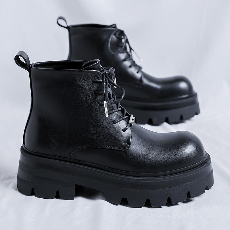 Plus Size Mens Casual Party Nightclub Platform Boots Lace-up Original Leather Shoes Cowboy Ankle Boot Spring Autumn Chunky Botas