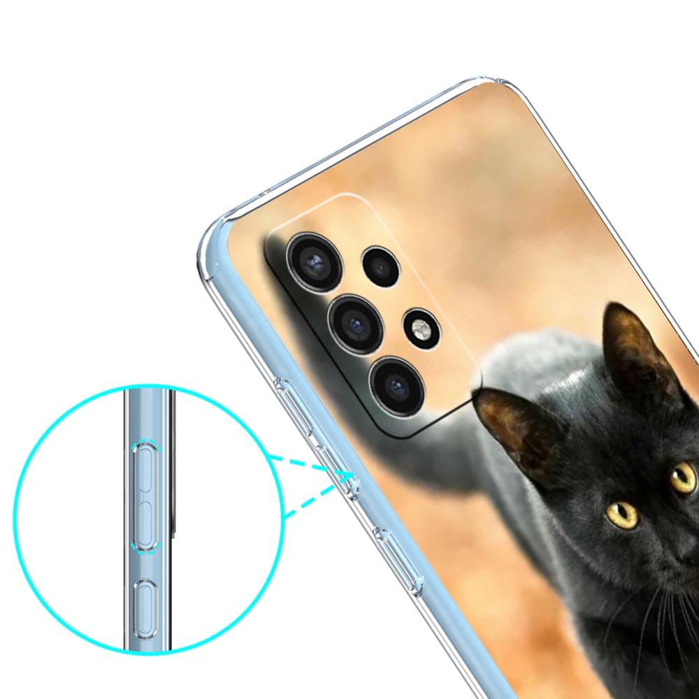 Case For Samsung Galaxy A13 A23 A33 A53 A73 5G A51 A71 A21S A12 A11 A31 A41 A03s A52 A32 A22 Clear Cover Black Cat Staring Eye