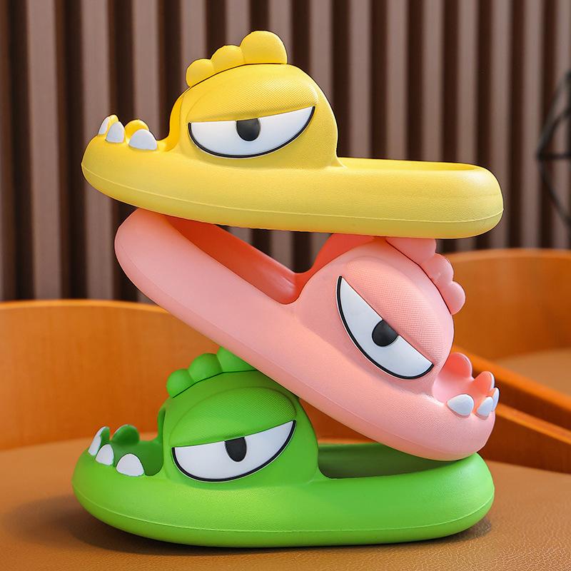 Cute Cartoon Monster Parent-child Slippers 2025 New Summer New Bathroom Home Non-slip Indoor Kids Shoes Platform Women Slides