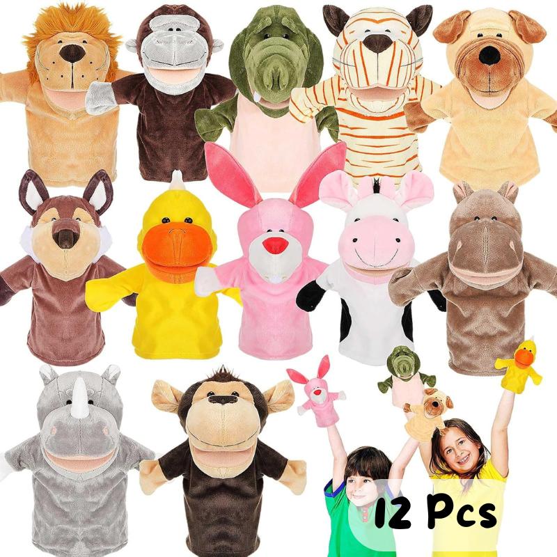4-12Pcs Animal Hand Puppets Stuffed Plush Animals with Working Mouth for Party Favors Birthday Gifts Storytelling Theater 25cm