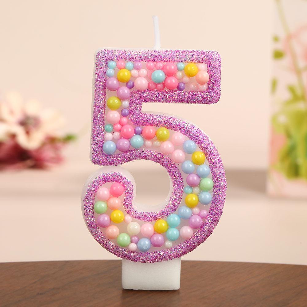 Colorful Ocean Ball Birthday Candle with Purple Edge - Creative Party Decoration