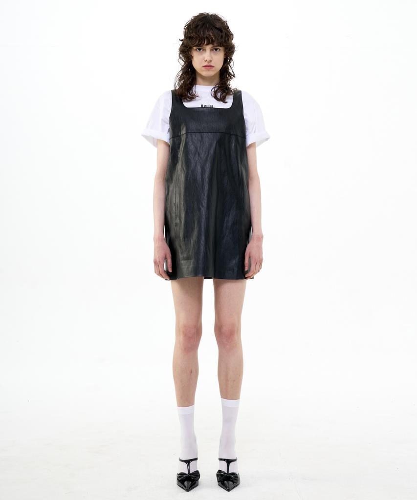 Bikwaieos A-Lined Faux Leather Mini Dress_Black