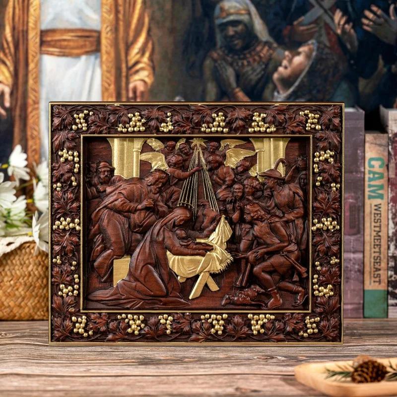 Religiöses Wandbild aus Holz Krippenszene Geburt Jesu Heimwanddekoration Geschenk