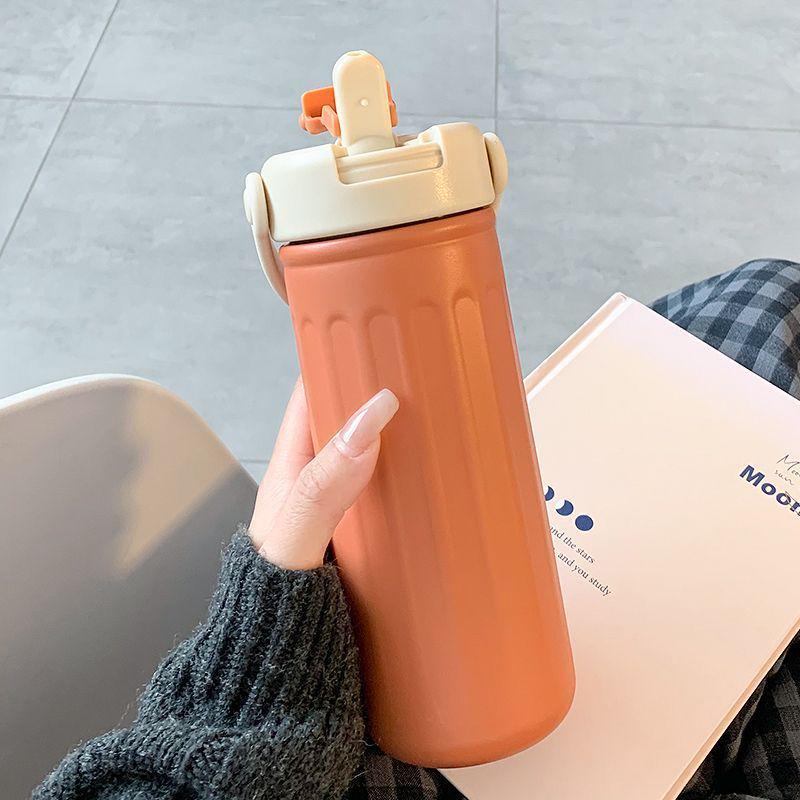 2026 Girls' Portable Thermos Cup with Straw - Stylish, Compact Design for Office Use