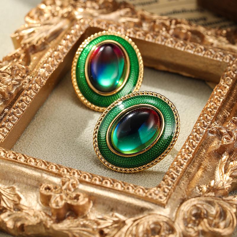 SUYU Zircon Geometry Oval Vintage Earrings Elegant New Water Color Crystal Personalized Classic Women's Earrings