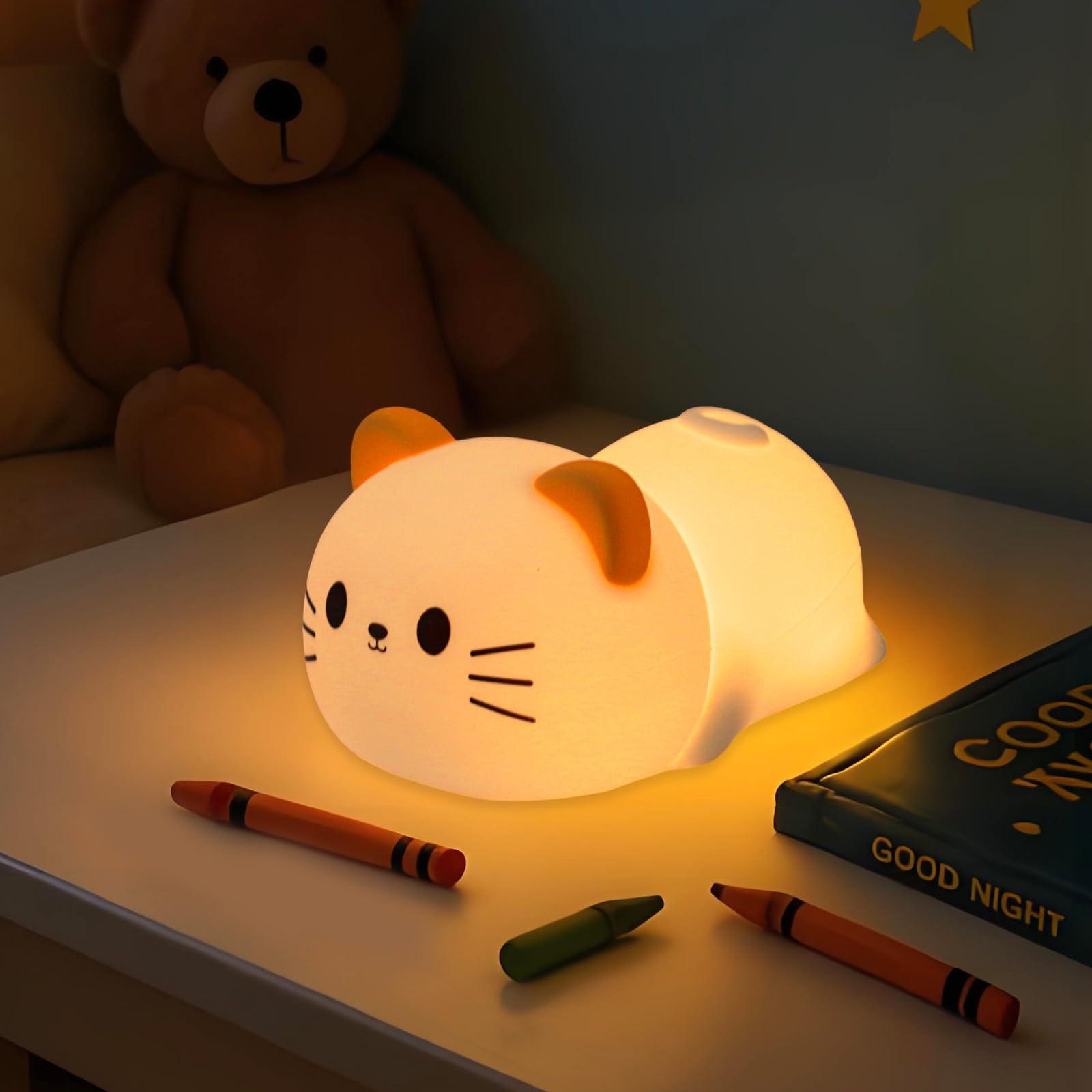 

Нічник Yiliaw у формі кота, Нічна лампа у формі кота, Силіконовий матеріал, Приліжкова лампа, RGB світло, М яка лампа для дітей, Світло для годування, Регульована