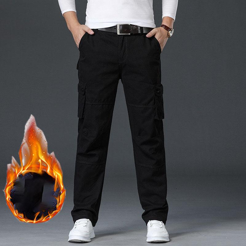 

Autumn and Winter Plus Size Men s Thickened Padded Trousers with Solid Colour Warm Loose External Wear Cold Windtrousers 40