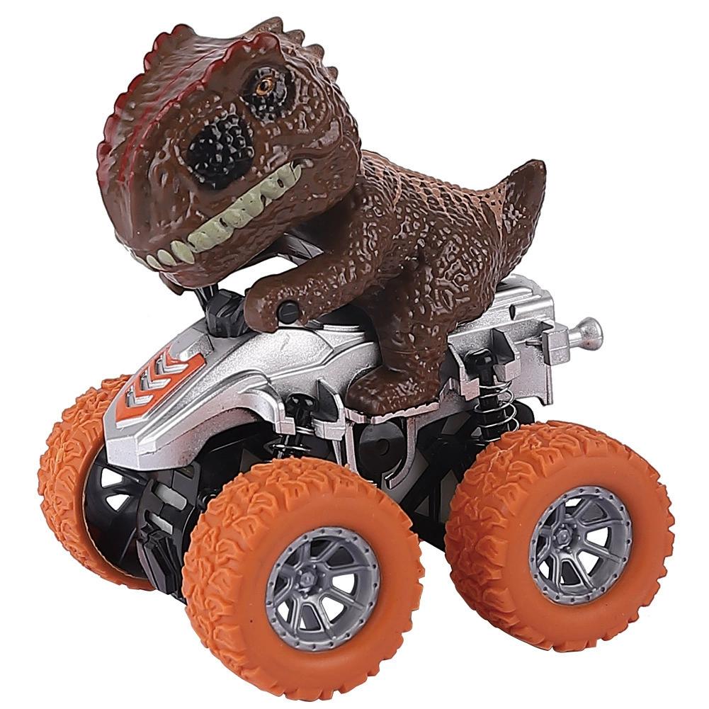 1pc Dinosaur Inertial Pull Back Car, Manual Off Road Driving Vehicle, Plastic Animal Themed Toy with Rubber Tires, Simulation Dinosaur Stunt Car
