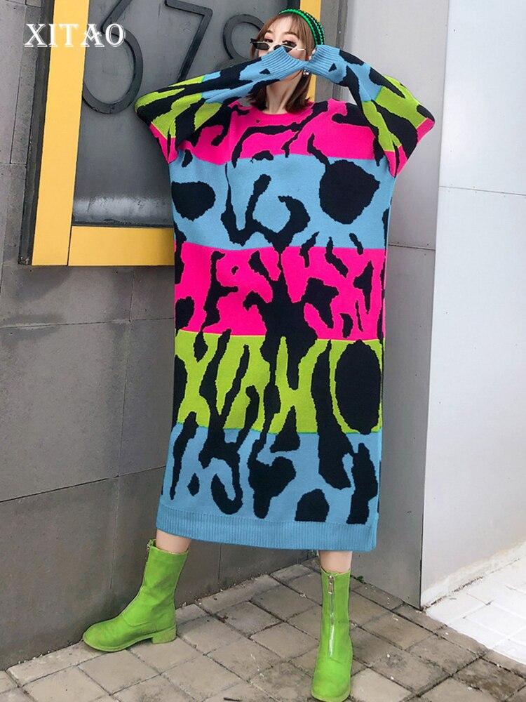 

XITAO Повседневная мода Женщины Пуловер Трикотажное платье WLD10139