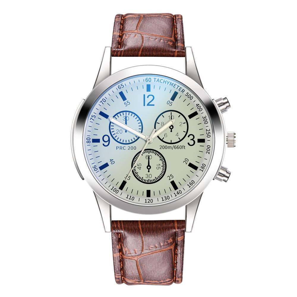Colorful Blue Light Glass Three-Eye Steel Belt Watch, Men'S Quartz Watch Gift Men'S Watch