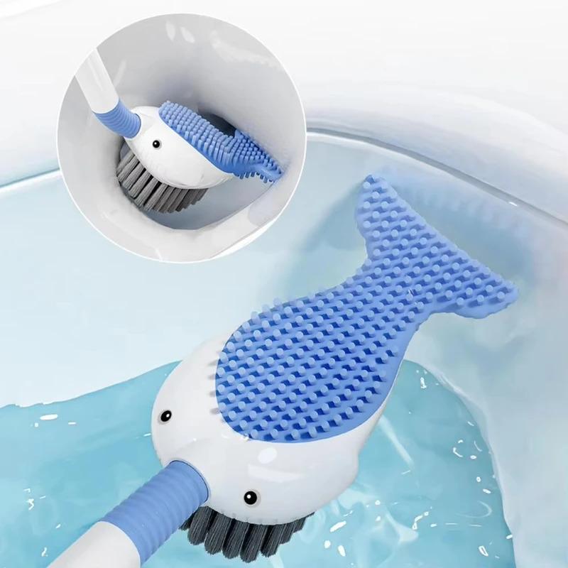 Cepillo de Inodoro de Silicona de Ballena con Chorro, Limpieza de 360 Grados, Montado en la Pared con Agujero para Colgar Herramienta de Baño